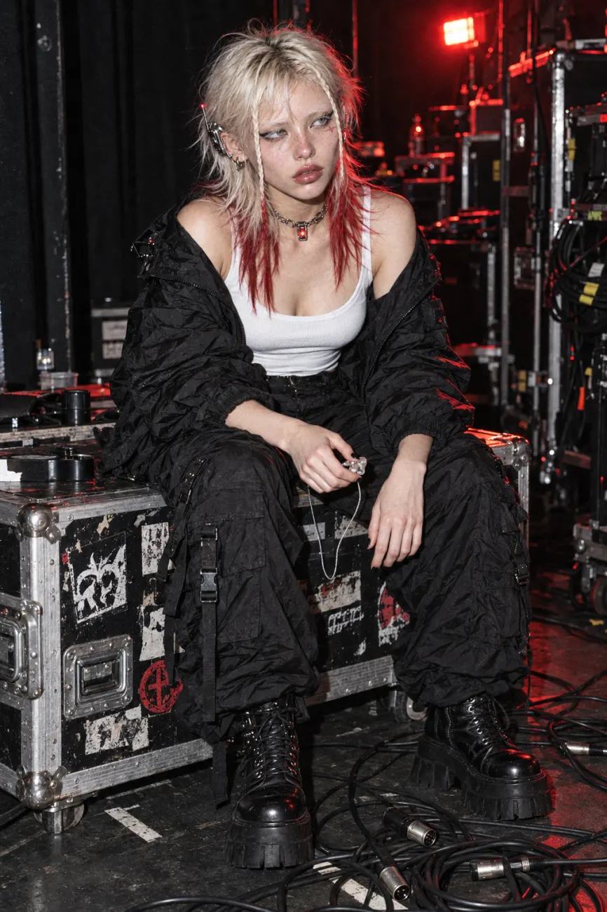 Waiting backstage on a road case